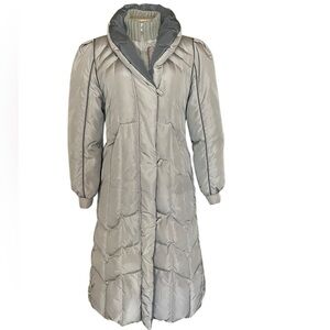 The Waters Edge Long Quilted Puffer Down Coat in Light Gray